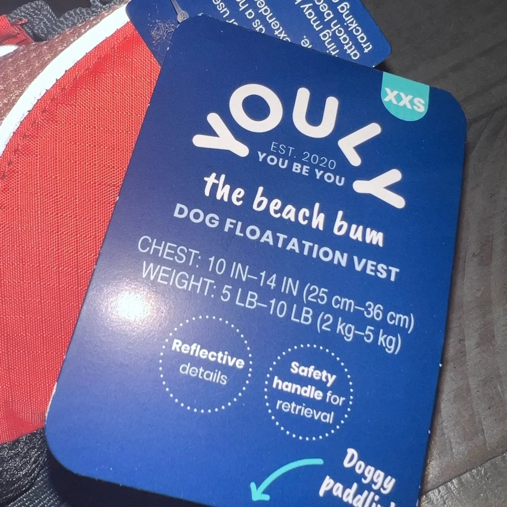 YOULY Dog Swim Vest - Vibrant Orange XXS 10-14IN 5-10 LBS [Brand New]